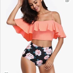 NEW~ MARINAVIDA~Off Shoulder Ruffle Swimsuit Crop Top 2 Pc Bikini Slim V…